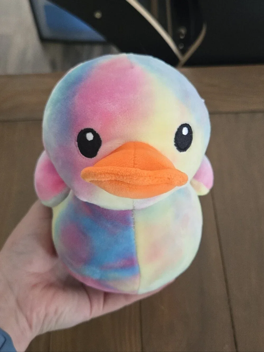 Plush Rainbow Multicolor Rubber Duck with Orange Beak